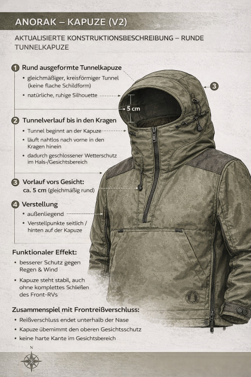 Robuster Roughstuff Bollwerk Loden-Anorak aus schwerem 700g Lodenstoff für Outdoor-Abenteuer, Bushcraft, Jagd und Wintertouren. Der lange, weit geschnittene Anorak besitzt eine große Kapuze mit Kordelzug, verstärkte Schultern und Ärmel aus gewachster Baumwolle sowie eine große Kängurutasche. Wind- und wasserabweisendes Naturmaterial in funktionalem Outdoor-Design für kalte und anspruchsvolle Wetterbedingungen.