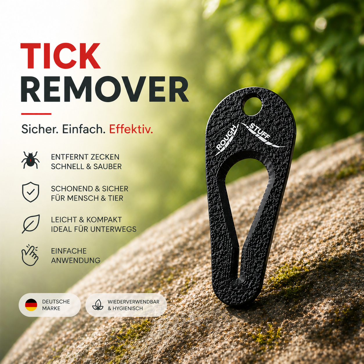Ultraleichtes Zeckenentfernungswerkzeug aus PETG, rot-schwarz