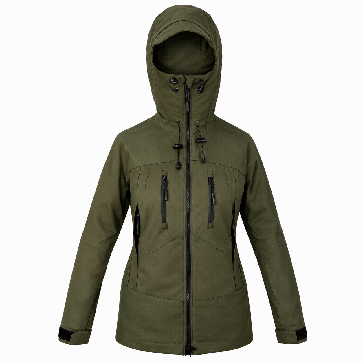 Roughstuff Elvenfeuer Damen-Lodenjacke aus hochwertigem deutschem Loden für Outdoor, Trekking, Bushcraft und Jagd. Sportlich geschnittene Outdoorjacke aus 100 % Schurwolle mit großer verstellbarer Kapuze, hohem Kragen und robustem Zweiwege-Reißverschluss. Funktionale Taschen, wetterfeste Eigenschaften und nachhaltige Materialien machen die Jacke zum zuverlässigen Begleiter bei Wind, Kälte und Naturabenteuern. Farbe  olivegrün