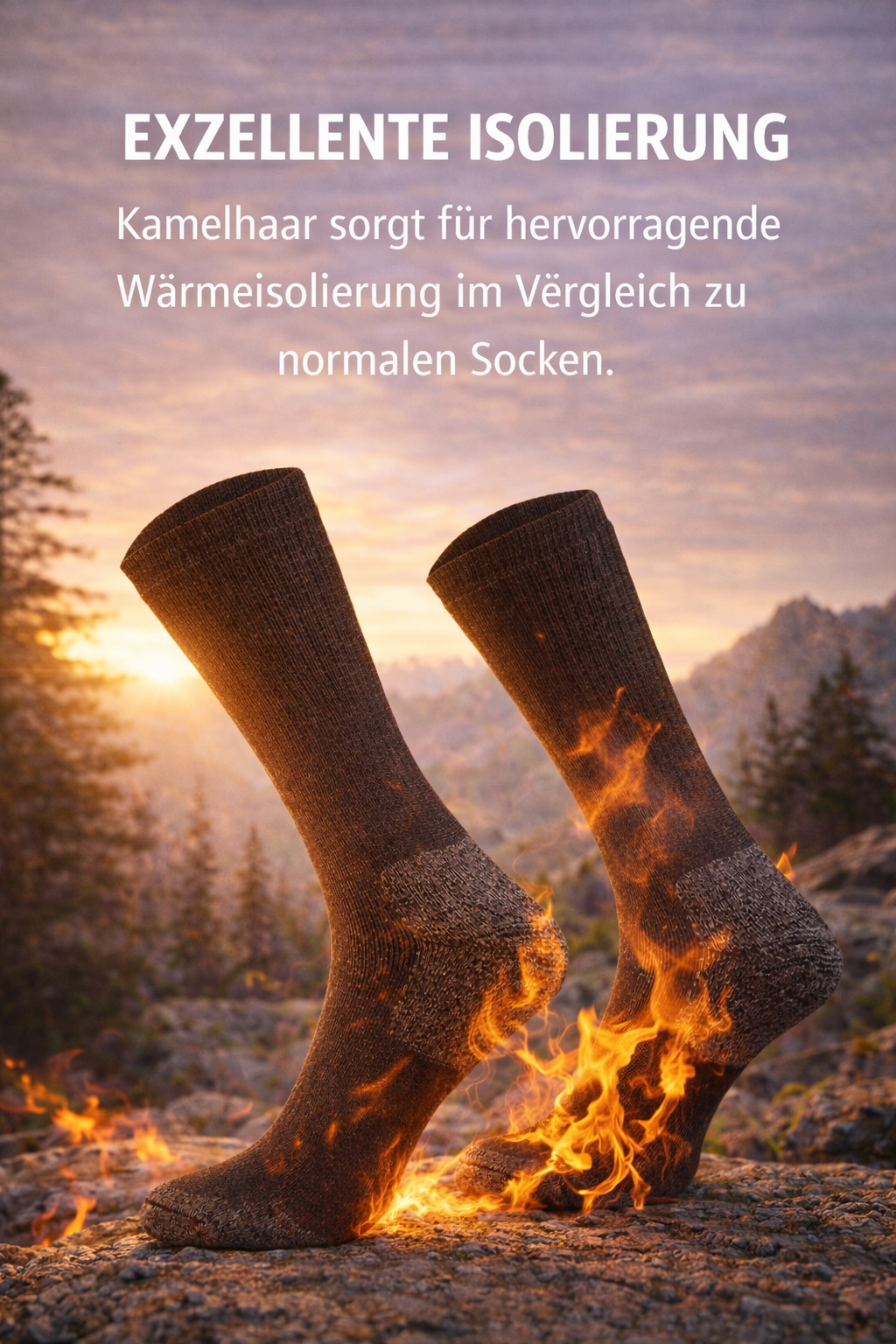 Warme Kamelhaarsocken aus Merino- und Baby-Kamelwolle für Alltag, Arbeit und Outdoor-Aktivitäten. Rundgestrickte Naturfasersocken mit weicher, nahtarmer Verarbeitung für hohen Tragekomfort, trockene Füße und natürliche Wärmeisolierung. Strapazierfähige und geruchshemmende Wintersocken in funktionalem Design für Wandern, Arbeitsschuhe und kalte Tage.