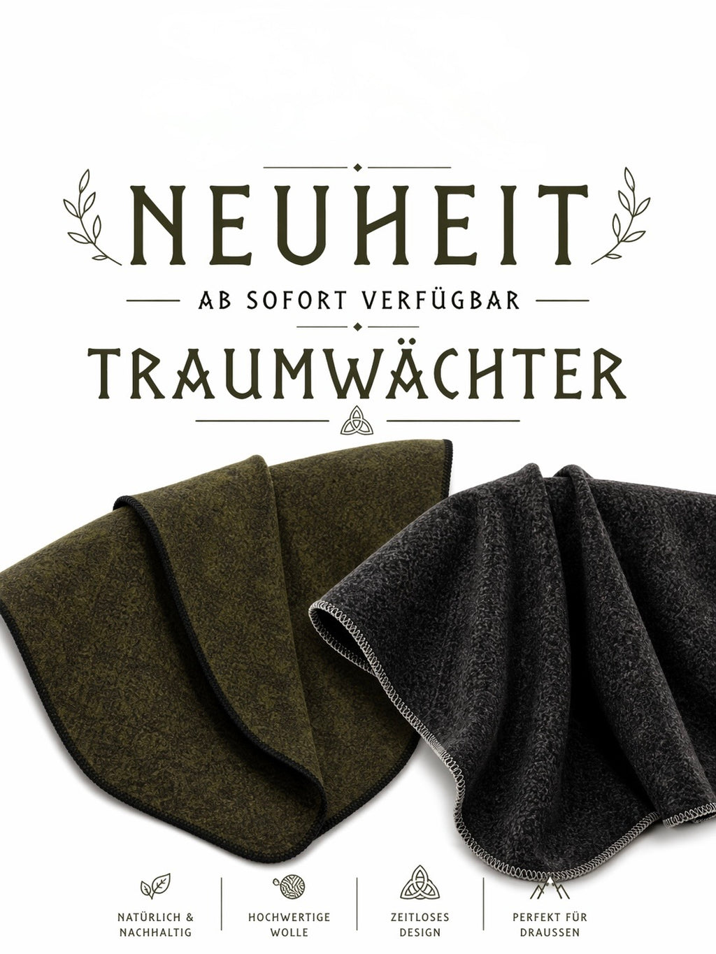 Hochwertige Roughstuff Traumwächter Wolldecke aus regionaler Merinowolle süddeutscher Schafe. Voluminöse und weiche Naturdecke für Indoor- und Outdoor-Einsatz, erhältlich in Anthrazit mit leuchtendem Rand oder Olivgrün mit schwarzem Rand. Nachhaltig produziert mit nahezu vollständiger Herstellung in Deutschland, ideal für Sofa, Lagerfeuer und Naturabenteuer.