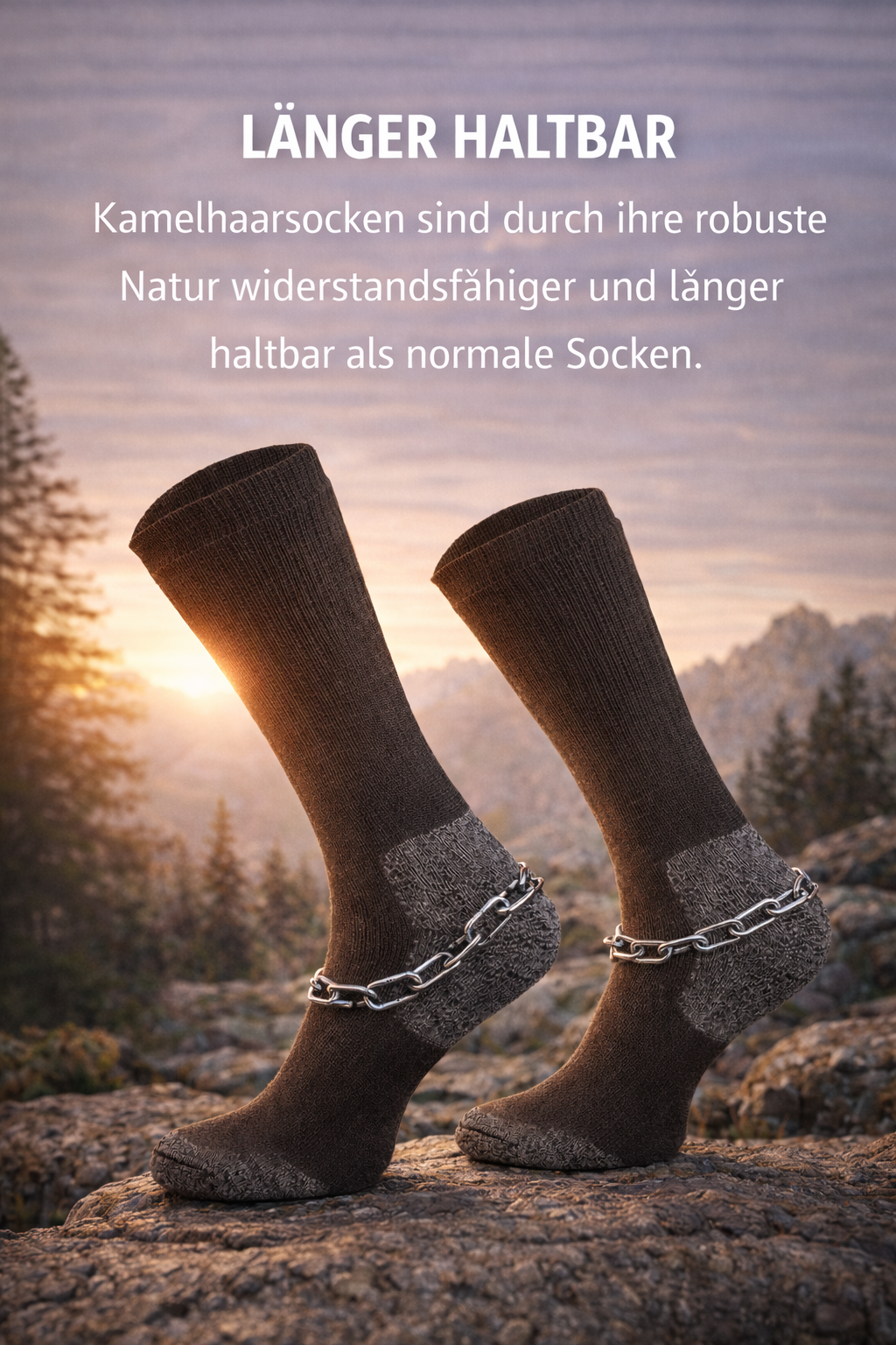 Warme Kamelhaarsocken aus Merino- und Baby-Kamelwolle für Alltag, Arbeit und Outdoor-Aktivitäten. Rundgestrickte Naturfasersocken mit weicher, nahtarmer Verarbeitung für hohen Tragekomfort, trockene Füße und natürliche Wärmeisolierung. Strapazierfähige und geruchshemmende Wintersocken in funktionalem Design für Wandern, Arbeitsschuhe und kalte Tage.