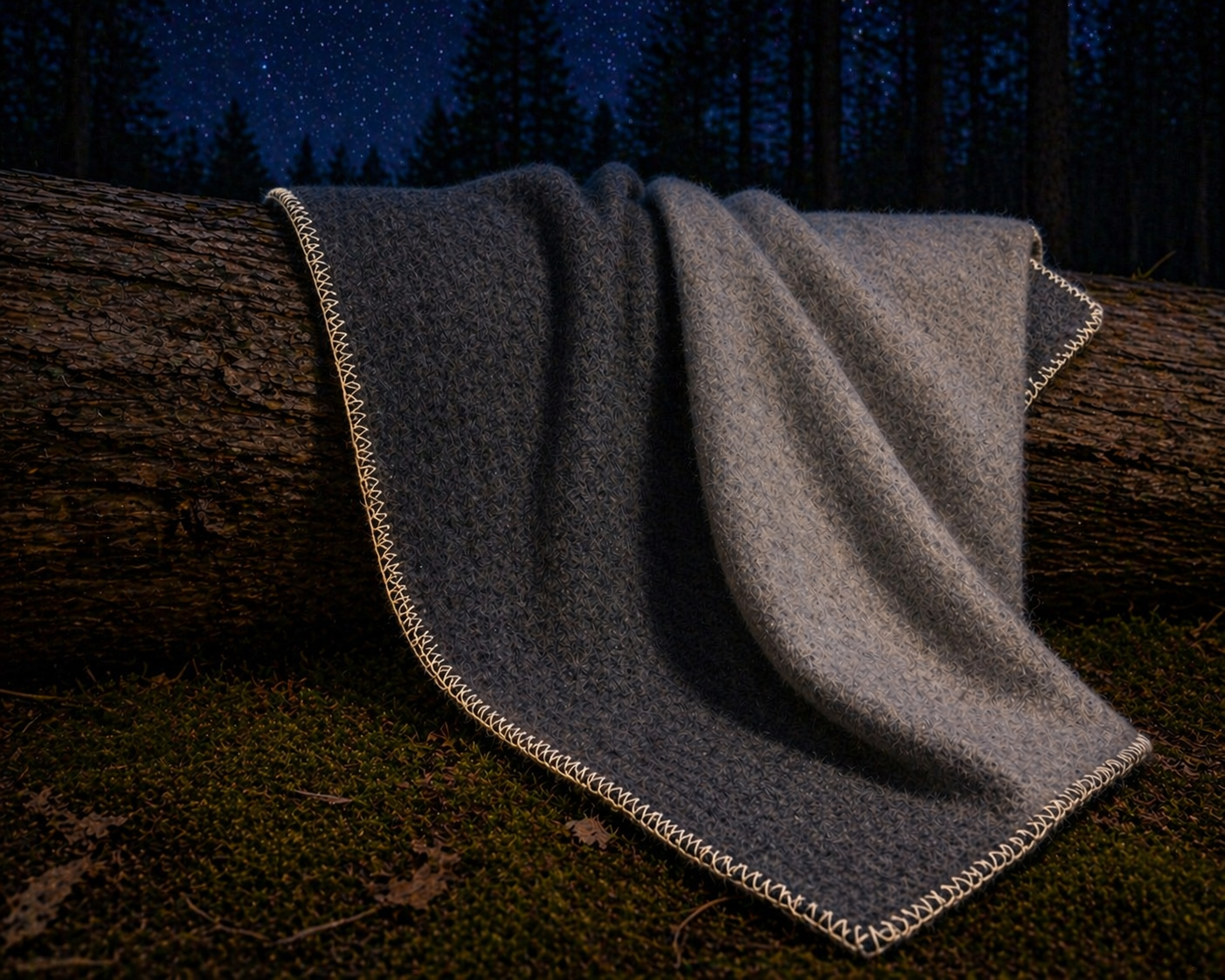 Hochwertige Roughstuff Traumwächter Wolldecke aus regionaler Merinowolle süddeutscher Schafe. Voluminöse und weiche Naturdecke für Indoor- und Outdoor-Einsatz, erhältlich in Anthrazit mit leuchtendem Rand . Nachhaltig produziert mit nahezu vollständiger Herstellung in Deutschland, ideal für Sofa, Lagerfeuer und Naturabenteuer.