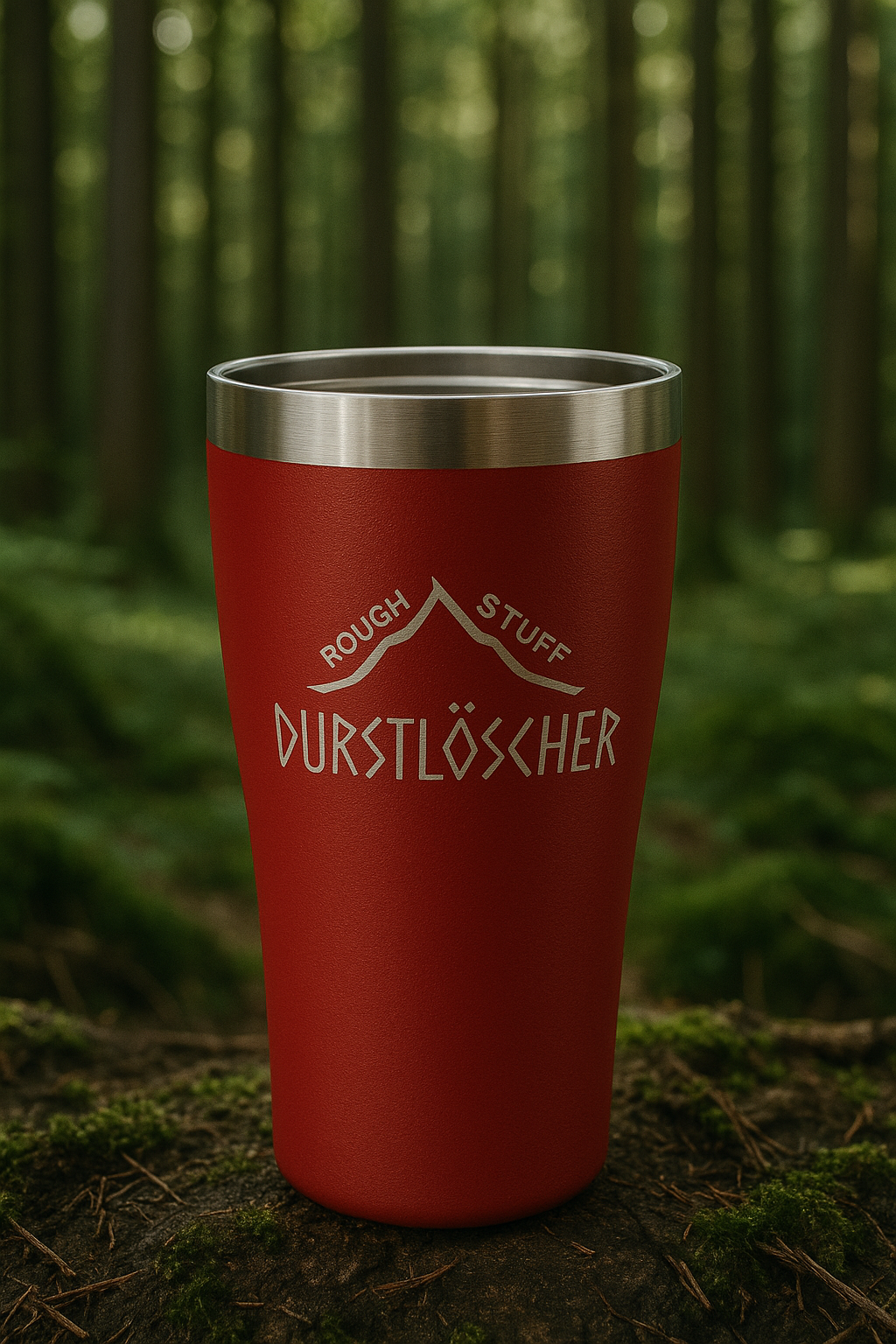 Roughstuff Durstlöscher Edelstahlbecher in limitierter Auflage mit doppelwandiger Isolierung für heiße und kalte Getränke. Robuster BPA-freier Thermobecher aus pulverbeschichtetem Edelstahl mit Roughstuff-Gravur, ideal für Camping, Bushcraft, Angeln, Reisen und Outdoor-Abenteuer. Hochwertiger Outdoor-Becher mit langlebiger Wärme- und Kälteisolierung. Farbe Rot