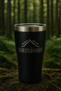 Roughstuff Durstlöscher Edelstahlbecher in limitierter Auflage mit doppelwandiger Isolierung für heiße und kalte Getränke. Robuster BPA-freier Thermobecher aus pulverbeschichtetem Edelstahl mit Roughstuff-Gravur, ideal für Camping, Bushcraft, Angeln, Reisen und Outdoor-Abenteuer. Hochwertiger Outdoor-Becher mit langlebiger Wärme- und Kälteisolierung. Farbe Schwarz